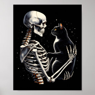 Poster Skeleton Brincando Com Um Gráfico De Gato Capa De 