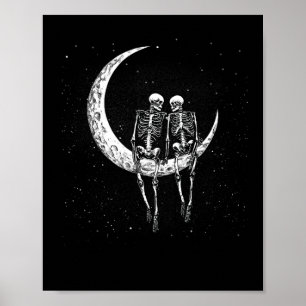Poster Skeleton Casal Na Lua Diversão Do Dia Das Bruxas