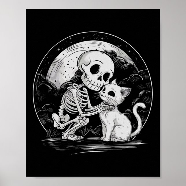 Poster Skeleton Cat Gatinho de crânio Gótico de bruxos Ha (Frente)
