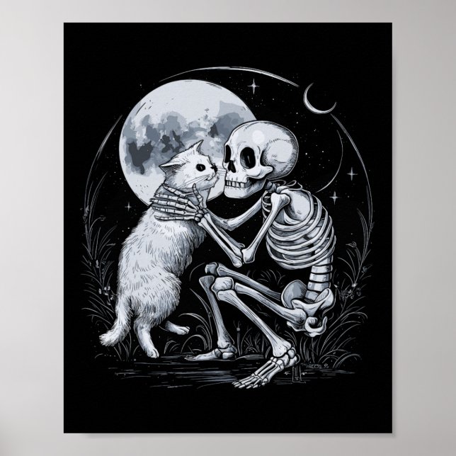 Poster Skeleton Cat Gatinho de crânio Gótico de bruxos Ha (Frente)