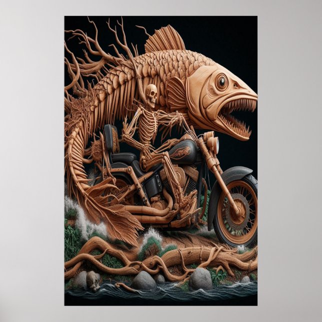 Poster skeleton cavalgou sua bicicleta de helicóptero par (Frente)