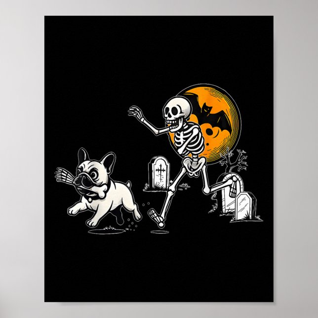 Poster Skeleton Chasing French Bulldog Halloween Dog Mom  (Frente)