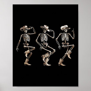 Poster Skeleton Cowboys Line Dançando Halloween H Humoros