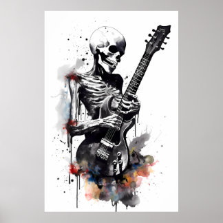 Poster Skeleton Destruindo O Violão