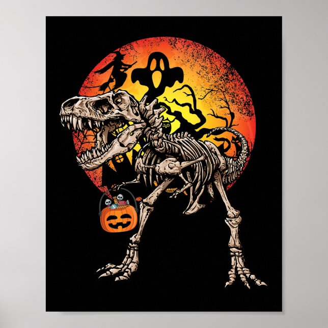 Poster Skeleton Dinosaur T rex Pumpkin Halloween (Frente)