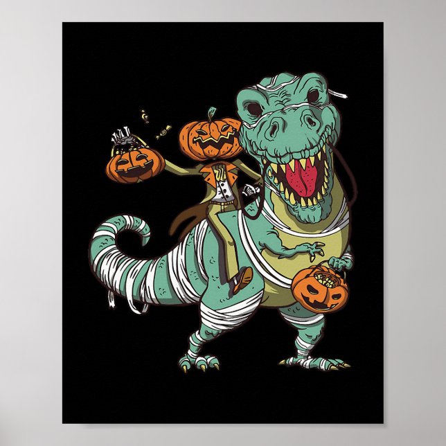 Poster Skeleton dirigindo Jurassic Dinossaur Halloween gr (Frente)