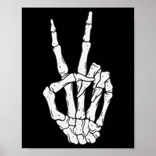 Poster Skeleton Engraçado Manda Sinal de Paz Amor Cos Hal