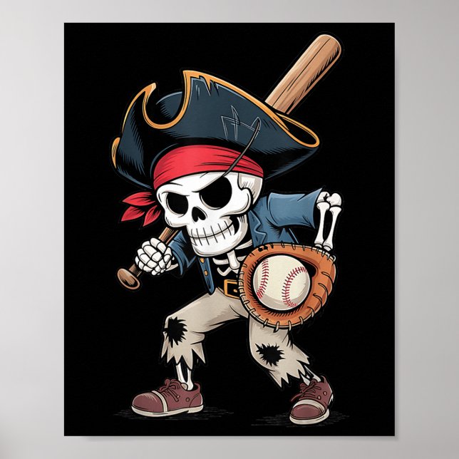 Poster Skeleton Engraçado Pirata Beisebol Figurino B (Frente)