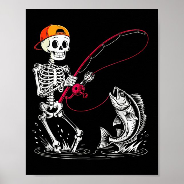 Poster Skeleton Fishing Halloween Costume Funny Fishing B (Frente)