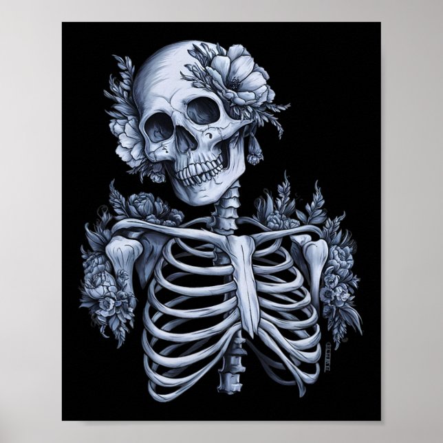 Poster Skeleton Floral Skull Halloween Occult Wome (Frente)