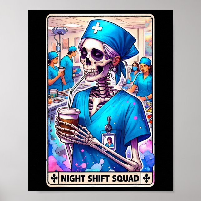 Poster Skeleton Funny Tarot Card Night Shift Squad Hallow (Frente)