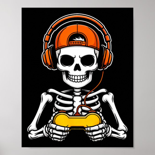 Poster Skeleton Gamer Funny Halloween Gaming Controller S (Frente)