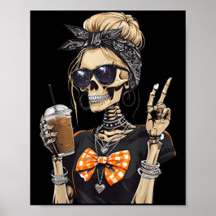 Poster Skeleton Girl Bebendo Café Sinal Gráfico F