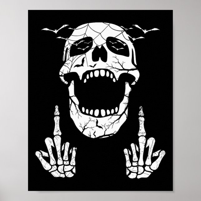 Poster Skeleton Halloween Bones do Dedo Médio (Frente)