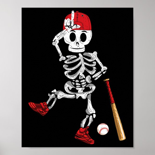 Poster Skeleton Halloween Engraçado Esqueleto Jogando Bas (Frente)