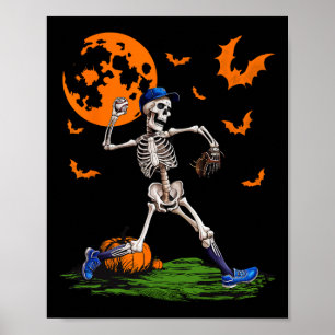 Poster Skeleton Halloween Men Boys Baseball Spooky