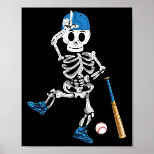 Poster Skeleton Halloween Vintage Jogando Baseball