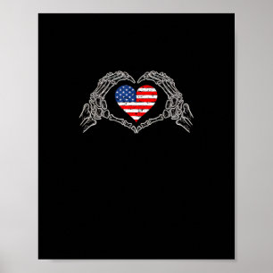 Poster Skeleton Hand Heart Do 4º Da Bandeira Americana Pa