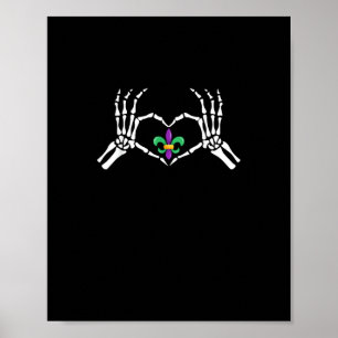 Poster Skeleton Hand Heart Mardi Gras