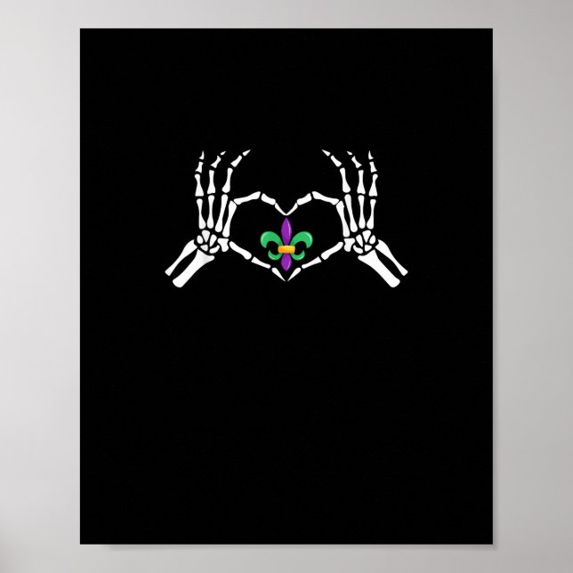 Poster Skeleton Hand Heart Mardi Gras (Frente)