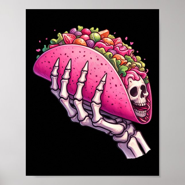 Poster Skeleton Hand Holding Taco Para Cinco De Mayo &amp (Frente)