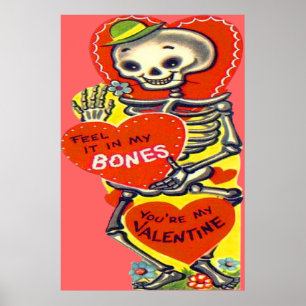 Poster Skeleton Heart Halloween Namorados Vintage