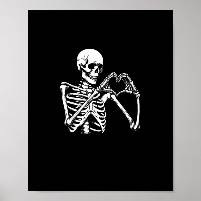 Poster Skeleton Heart Hands Sinal Halloween Costume Retro (Frente)