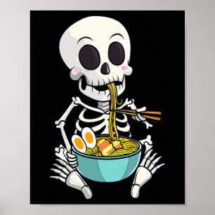 Poster Skeleton Japan Ramen Noodles Anime Halloween Co