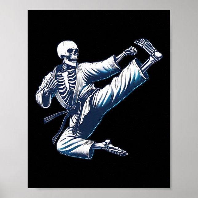 Poster Skeleton Karate Kick Artes Marciais Kickboxing Mma (Frente)