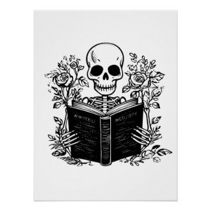 Póster Skeleton lendo livro romântico