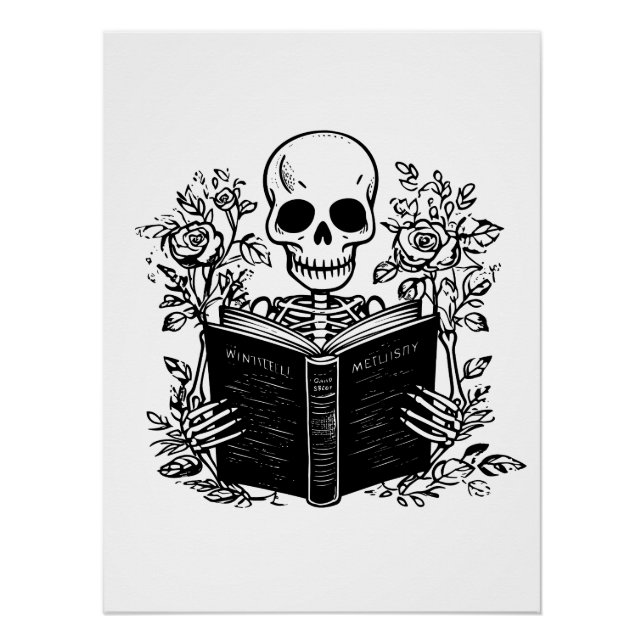 Póster Skeleton lendo livro romântico (Frente)