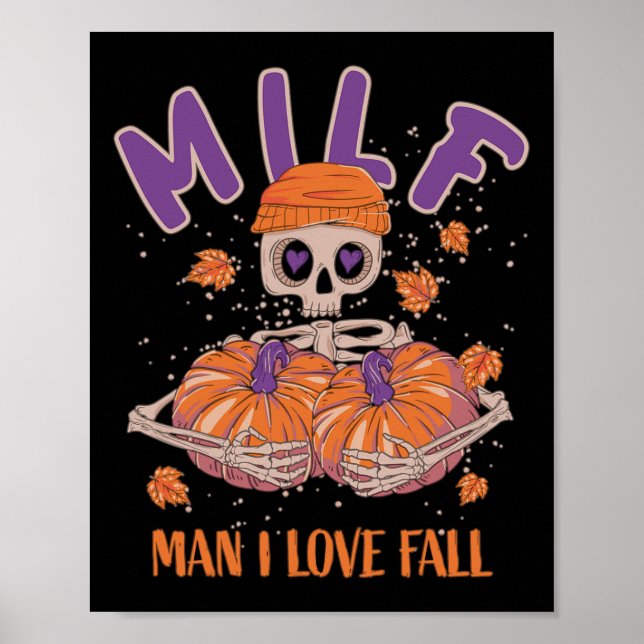Poster Skeleton Man I Love Fall Fun Skeleton Pumpkin Hall (Frente)