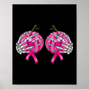 Poster Skeleton Mão Mão Mama Abóbora Cancer Mama Hallowee