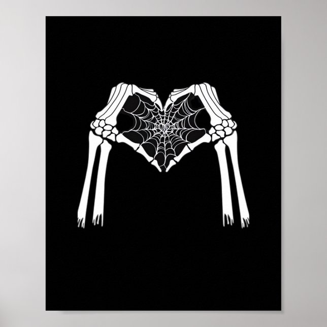 Poster Skeleton Mãos Coração Cobweb (Branco) Clássico (Frente)