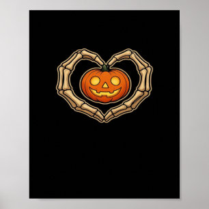 Poster Skeleton Mãos Coração com Pumpkin Cute Hall