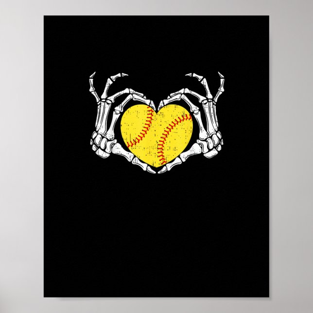 Poster Skeleton Mãos Coração Halloween Figurume Softball  (Frente)