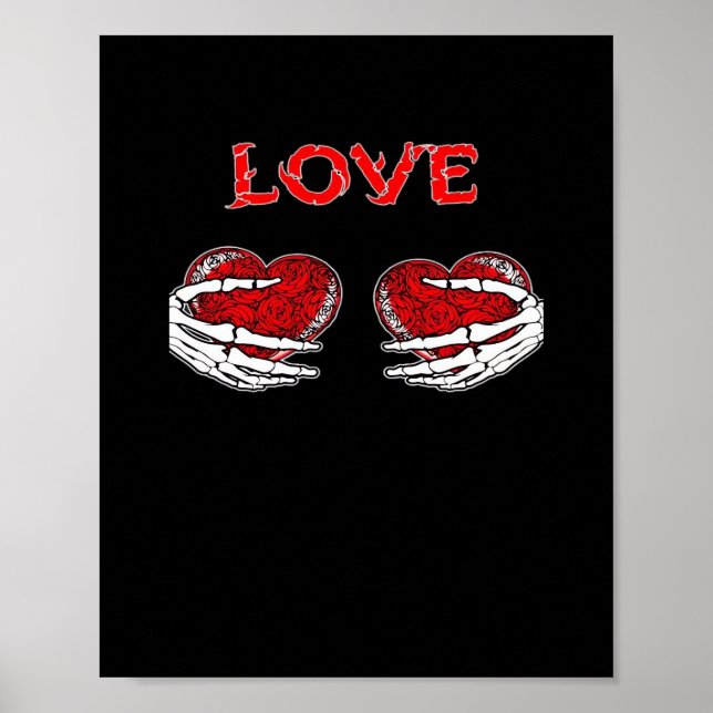 Poster Skeleton mãos Design de coração engraçado (Frente)