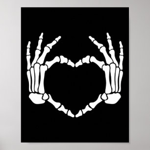 Poster Skeleton Mãos Sinais de Coração Retro Figurino de 