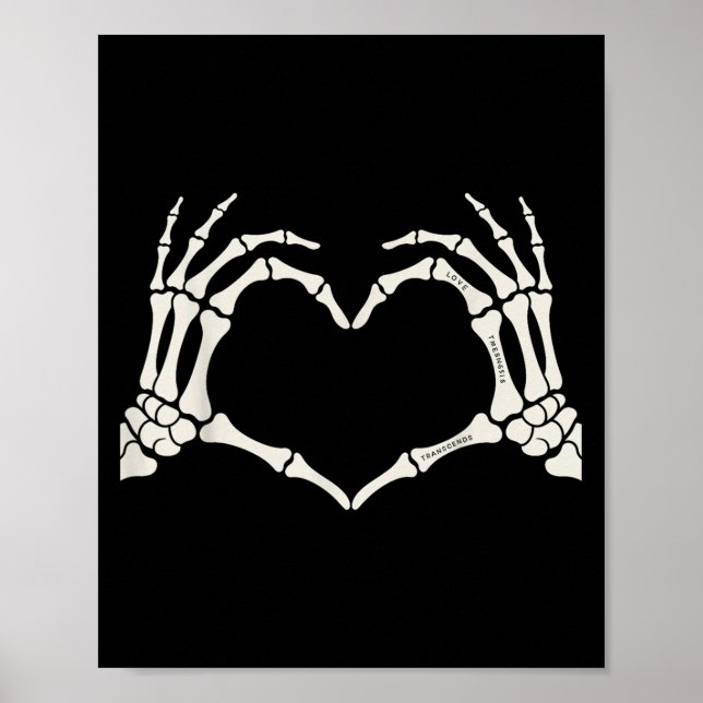 Poster Skeleton Mãos - Sinal de Coração Halloween (Frente)