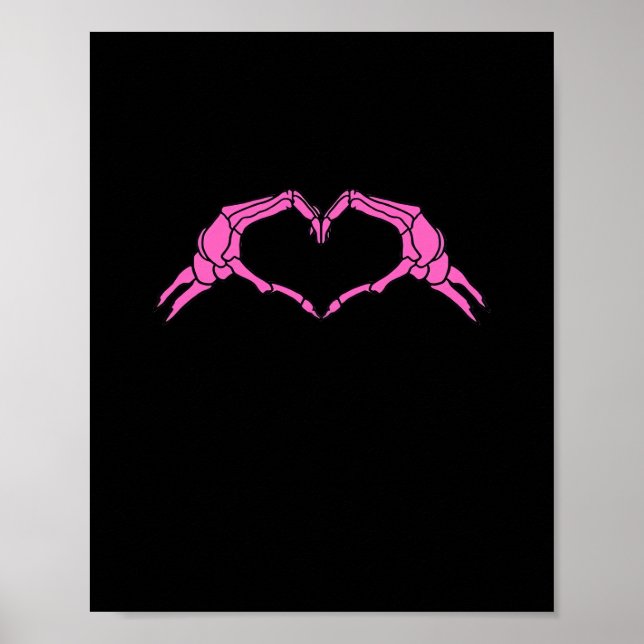Poster Skeleton Mãos - Sinal de Coração Retro Halloween (Frente)