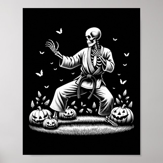 Poster Skeleton Marcial Art Karate Judo Player Halloween (Frente)