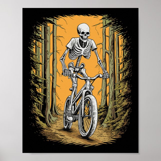 Poster Skeleton Mountain Bike Cyclist Skeleton Halloween (Frente)