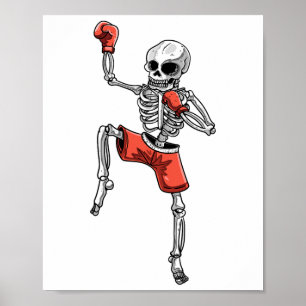 Poster Skeleton Muay Thai Halloween Kickboxing Mma Fighte