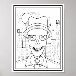 Poster Skeleton Newsman Imprensa Coloração Página de Arte