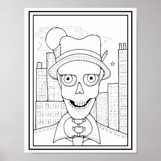 Poster Skeleton Newsman Imprensa Coloração Página de Arte