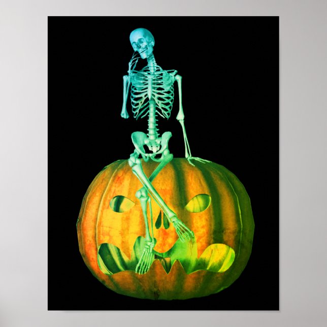 Poster Skeleton On Jack O Lanterna Pumpkin (Frente)