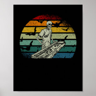 Poster Skeleton Piano Tocando Música de Lua Halloween