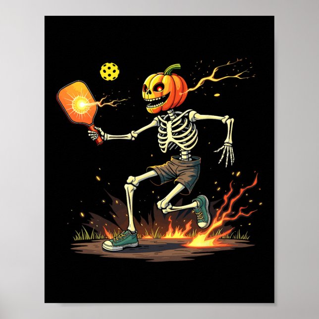 Poster Skeleton Pickleball Halloween Spooky Esporte (Frente)