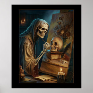 Poster Skeleton pintando sua obra-prima