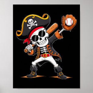 Poster Skeleton Pirate Halloween Jogador de Beisebol
